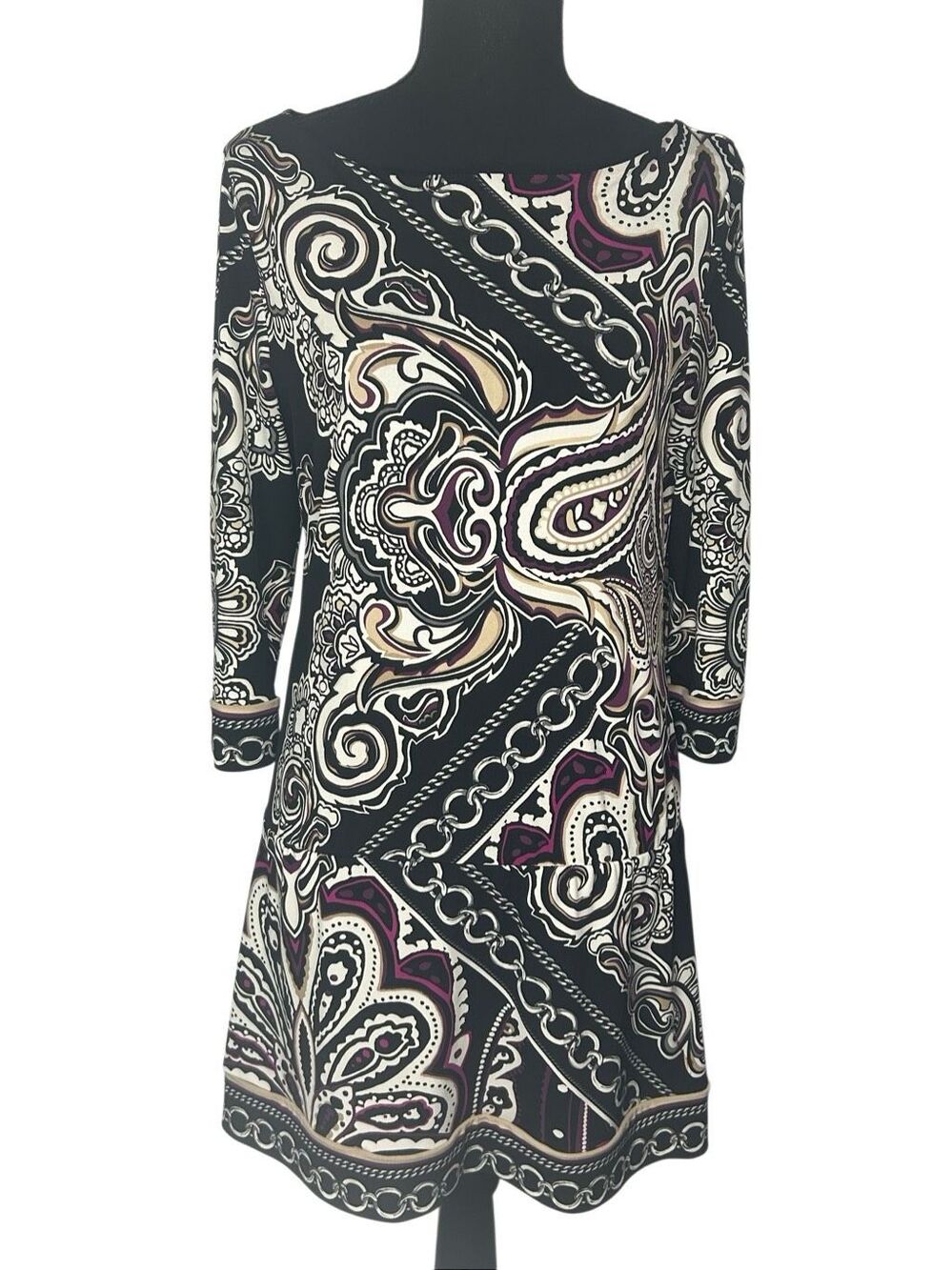 White House Black Market Paisley Chain Drop Waist Dress Size S Small Boat Neck 3